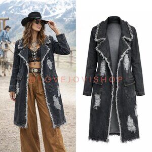 Street Boho | POL Distressed Denim Trench in Charcoal | Western Rocker Festival